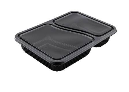 Black PP food container with 2 compartments